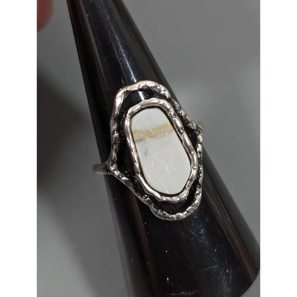 Boho Western‎ Gray Faux Stone silver Tone Oval Ring Size 7.75
